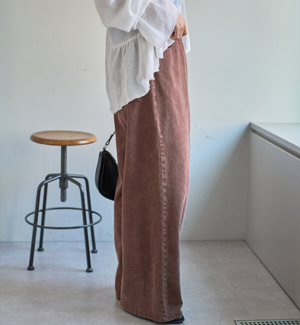  「【3サイズ】デニムタックワイドパンツ」|デニム|