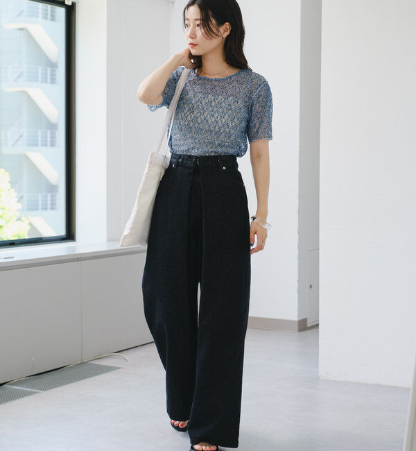 「【3サイズ】デニムタックワイドパンツ」|デニム|