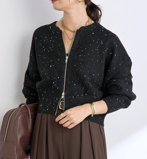  「【カーディガンとしても着れる】ショートZIPニット」|ニット・セーター|ブラック