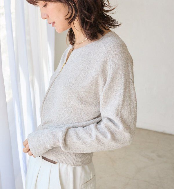  「【大人のこなれ感】メランジブークレーZIPニット」|カーディガン|ベージュ