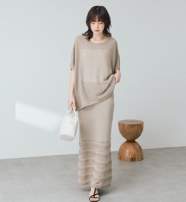  「予約【セットアップ対応可】フリンジボーダーニットスカート」|スカート|