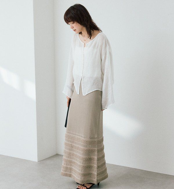  「予約【セットアップ対応可】フリンジボーダーニットスカート」|スカート|