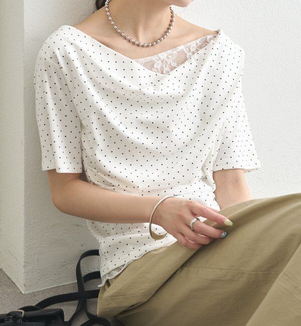  「レースドッキングオフショル半袖Tシャツ」|Tシャツ・カットソー|ホワイト