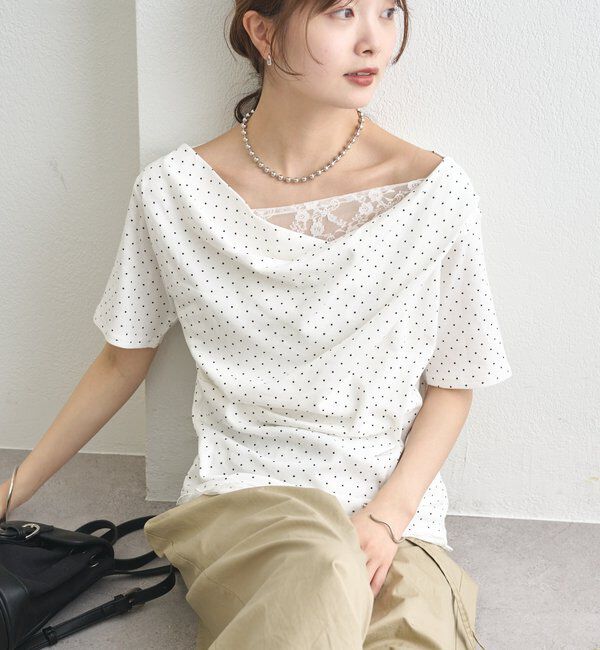 「レースドッキングオフショル半袖Tシャツ」|Tシャツ・カットソー|