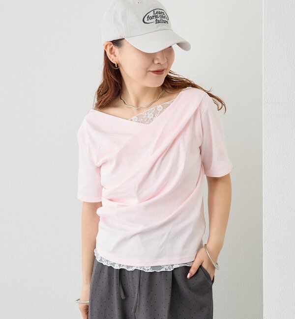  「レースドッキングオフショル半袖Tシャツ」|Tシャツ・カットソー|