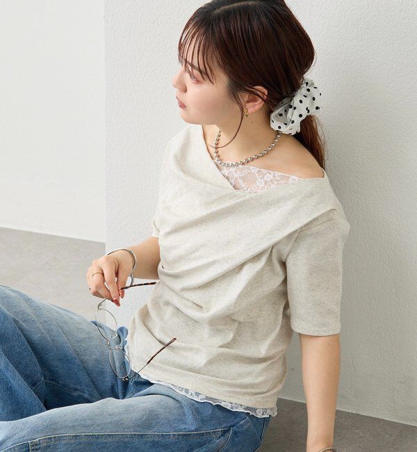  「レースドッキングオフショル半袖Tシャツ」|Tシャツ・カットソー|
