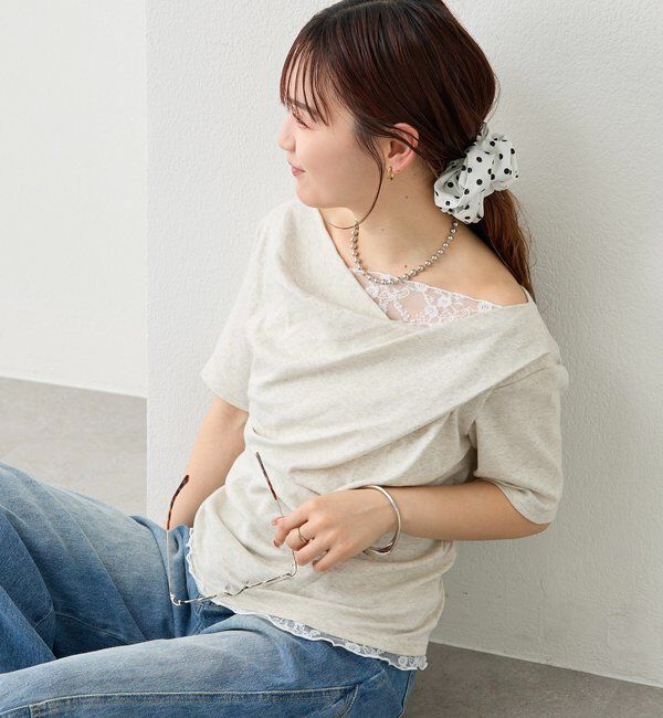  「レースドッキングオフショル半袖Tシャツ」|Tシャツ・カットソー|
