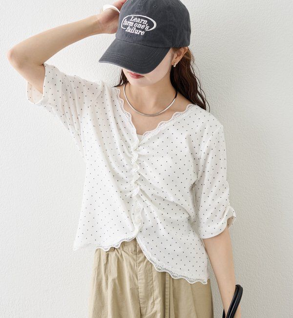  「半袖ギャザーリブカーディガン」|Tシャツ・カットソー|