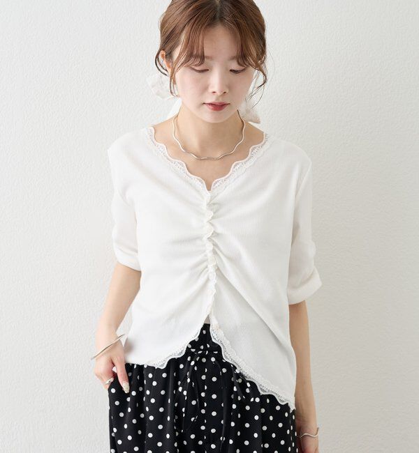  「半袖ギャザーリブカーディガン」|Tシャツ・カットソー|