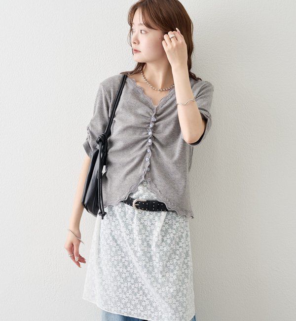  「半袖ギャザーリブカーディガン」|Tシャツ・カットソー|