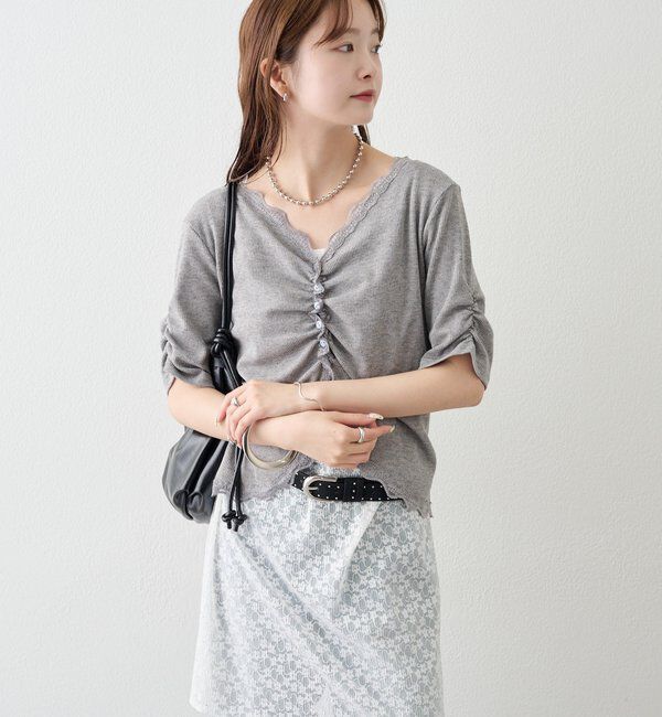  「半袖ギャザーリブカーディガン」|Tシャツ・カットソー|