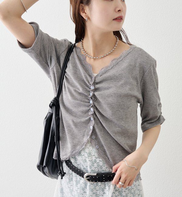  「半袖ギャザーリブカーディガン」|Tシャツ・カットソー|