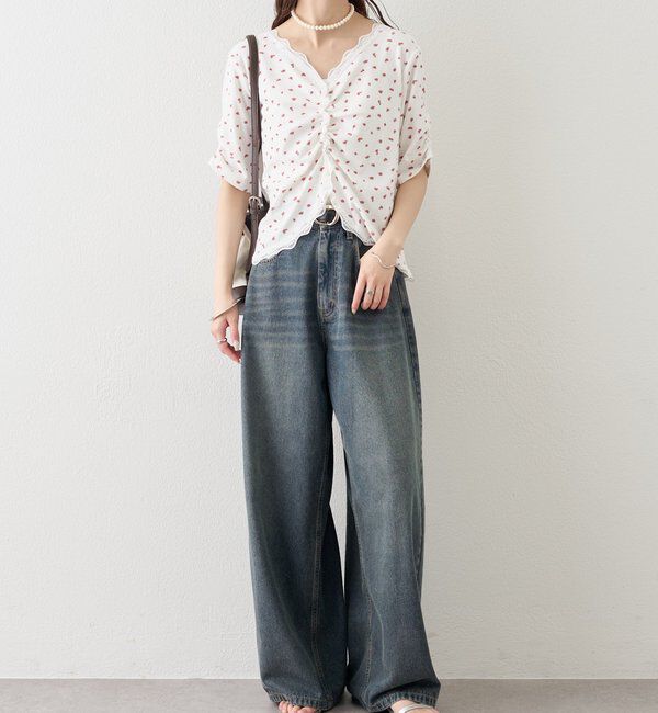  「ベルト付きカーブワイドデニム」|デニム|