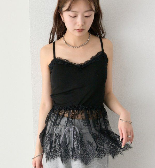  「パット付きレースドッキングキャミソール」|キャミソール|ブラック