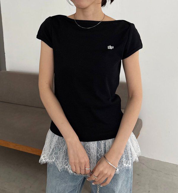  「【Tシャツが苦手な方にも◎】1ポイントボートネックTシャツ」|Tシャツ・カットソー|ブラック