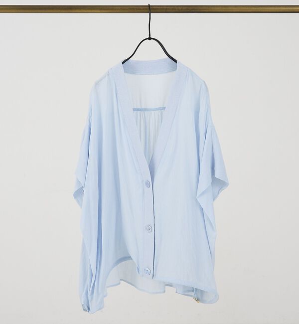 collex「異素材コンビカーデブラウス【予約】」|シャツ・ブラウス|サックスブルー