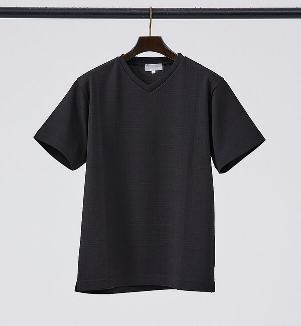 ABAHOUSE「【チェック柄】ジャガード Vネック 半袖 Tシャツ」|Tシャツ・カットソー|