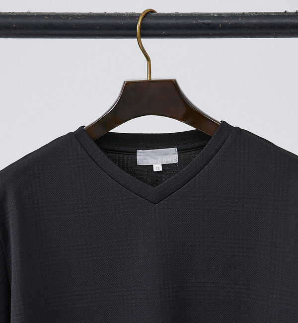 ABAHOUSE「【チェック柄】ジャガード Vネック 半袖 Tシャツ」|Tシャツ・カットソー|