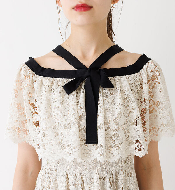 Rouge vif「バイカラーリボン レースワンピース」|ワンピース|