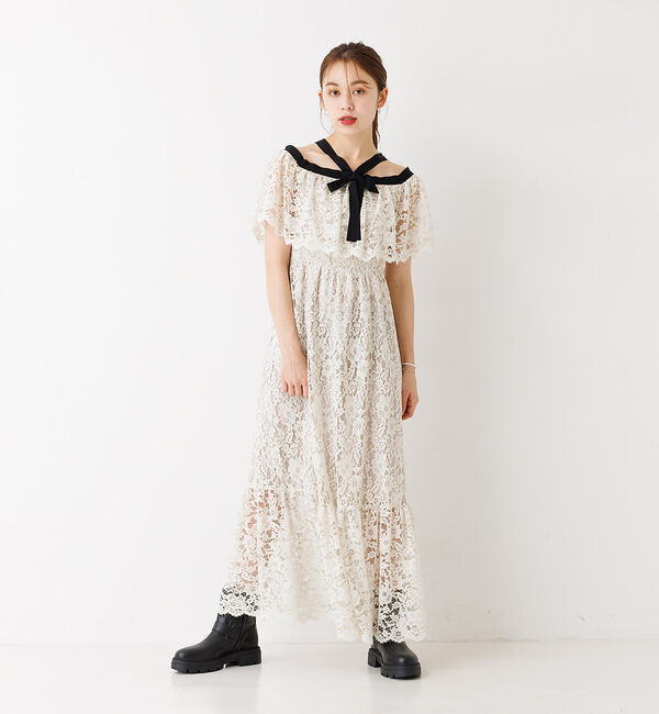 Rouge vif「バイカラーリボン レースワンピース」|ワンピース|
