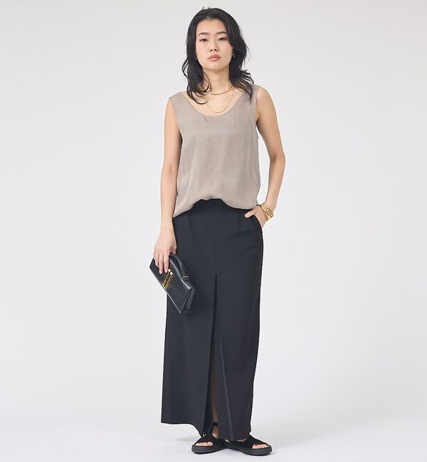 Rouge vif「【防しわ】【梳毛調ストレッチ素材】ダブルタックフロントスリットタイトスカート【予」|スカート|