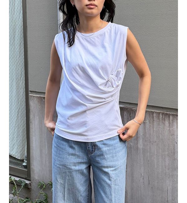 Rouge vif「【接触冷感】【UVカット】【一部店舗限定】ドレープギャザーノースリーブカットソー」|Tシャツ・カットソー|