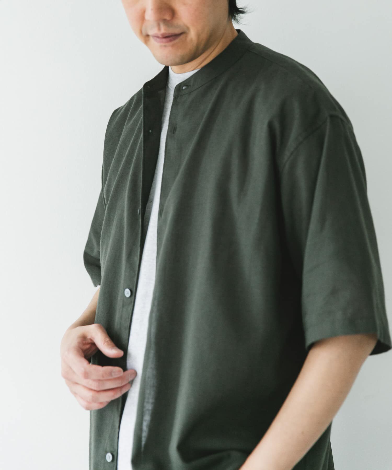 URBAN RESEARCH DOORS「『XLサイズ/WEB限定』『UR TECH 高機能リネン』バンドカラーシャツ」|シャツ・ブラウス|