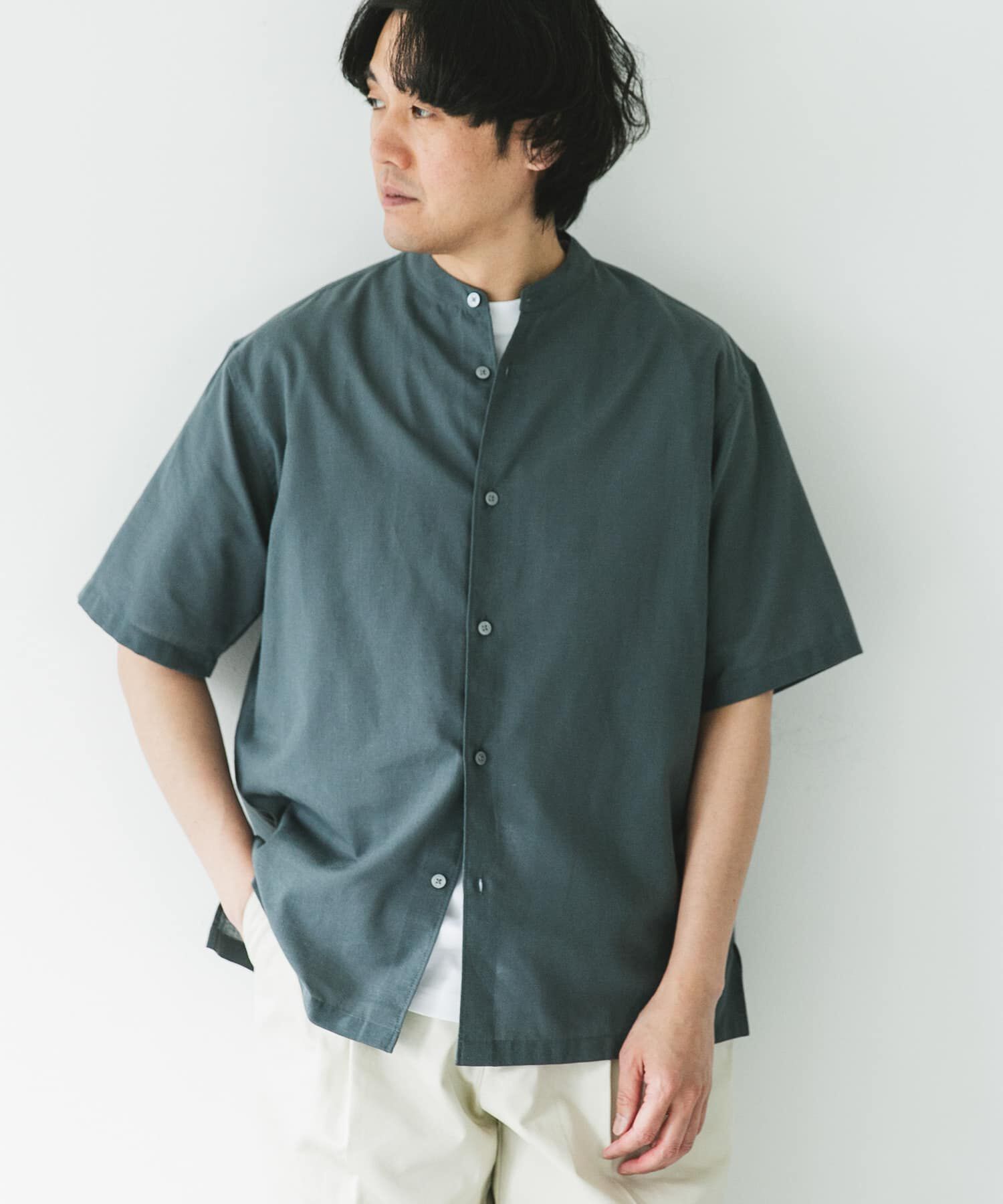 URBAN RESEARCH DOORS「『XLサイズ/WEB限定』『UR TECH 高機能リネン』バンドカラーシャツ」|シャツ・ブラウス|