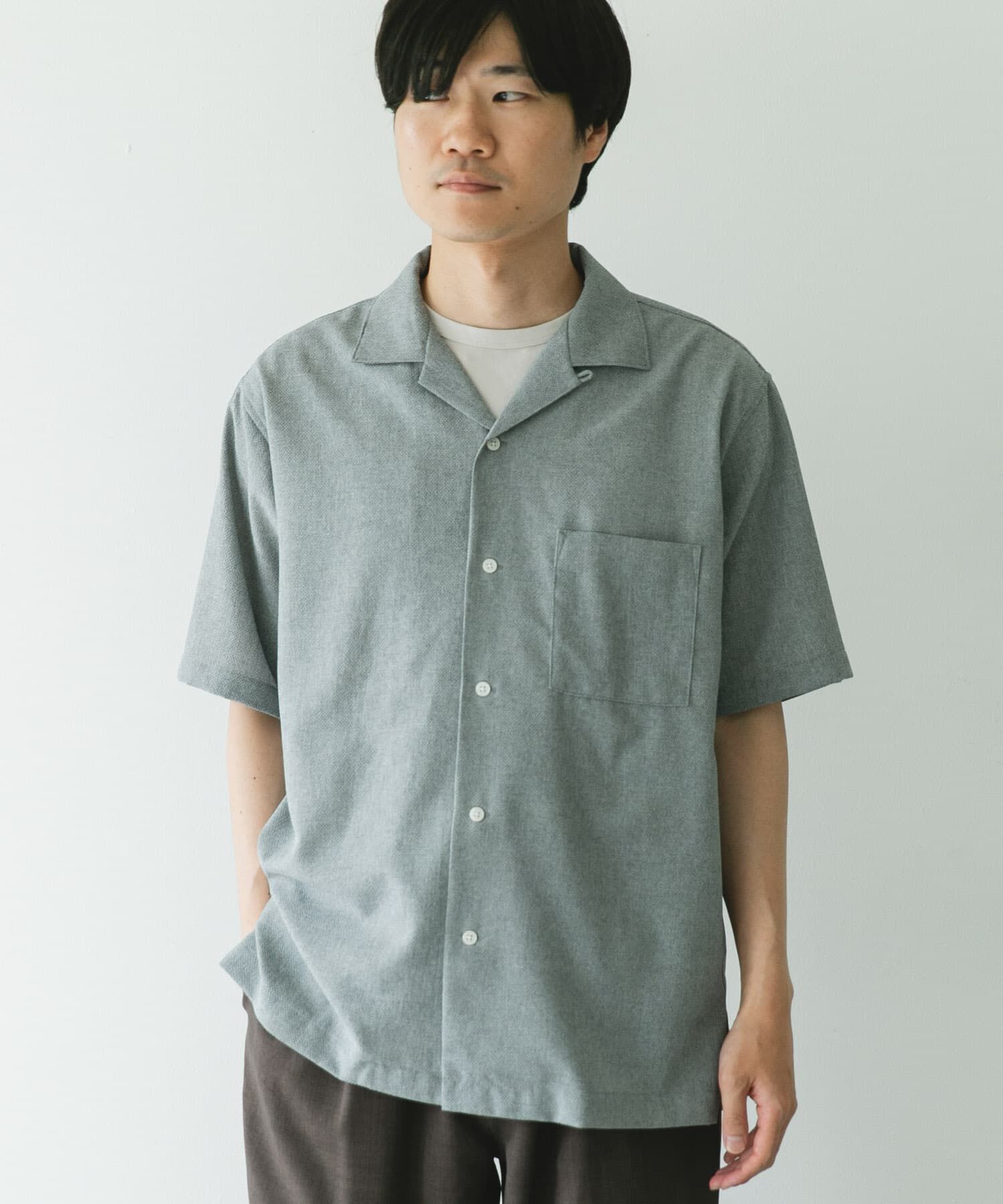 URBAN RESEARCH DOORS「マイクロサッカー オープンカラー ショートスリーブシャツ」|シャツ・ブラウス|