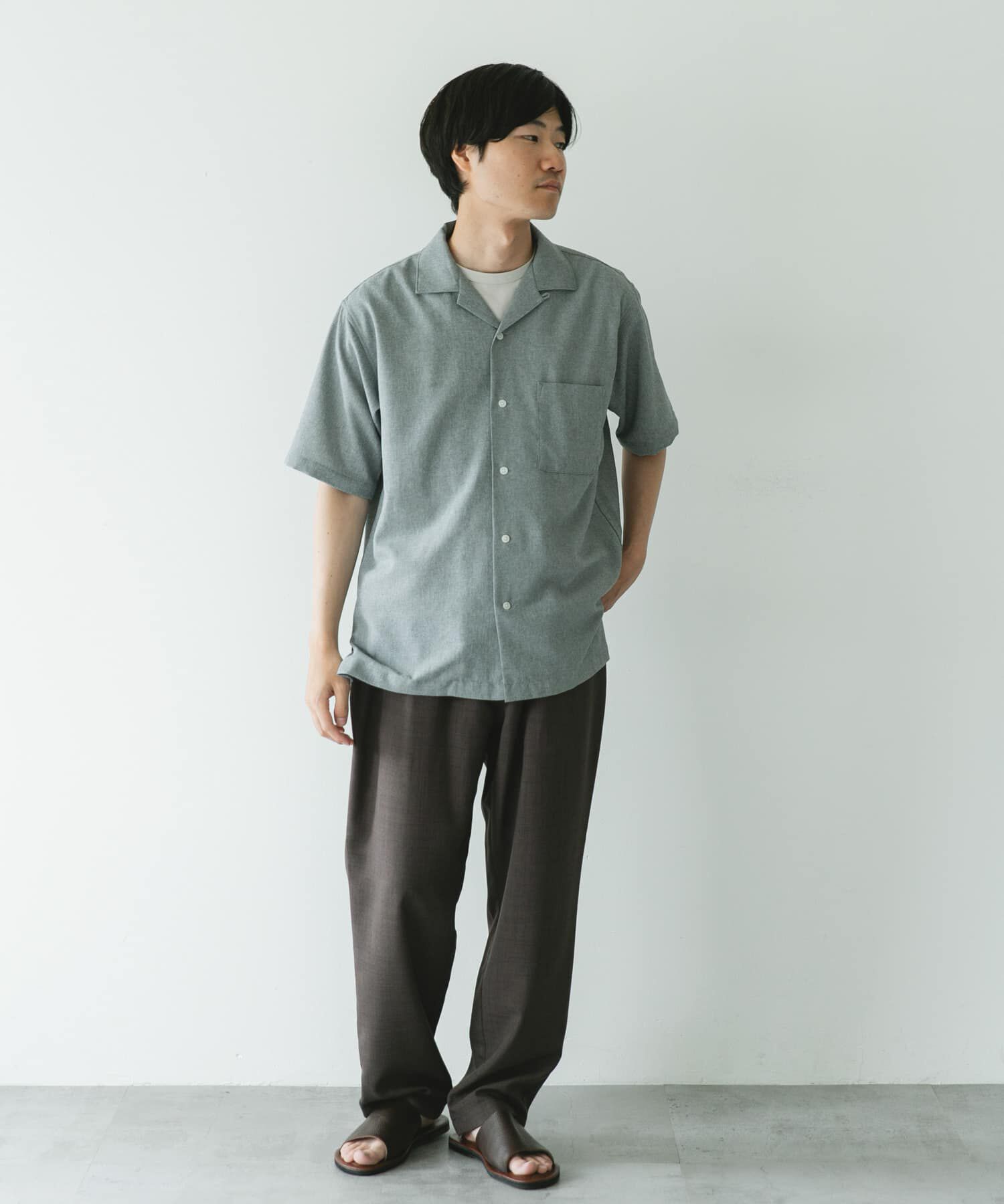 URBAN RESEARCH DOORS「マイクロサッカー オープンカラー ショートスリーブシャツ」|シャツ・ブラウス|