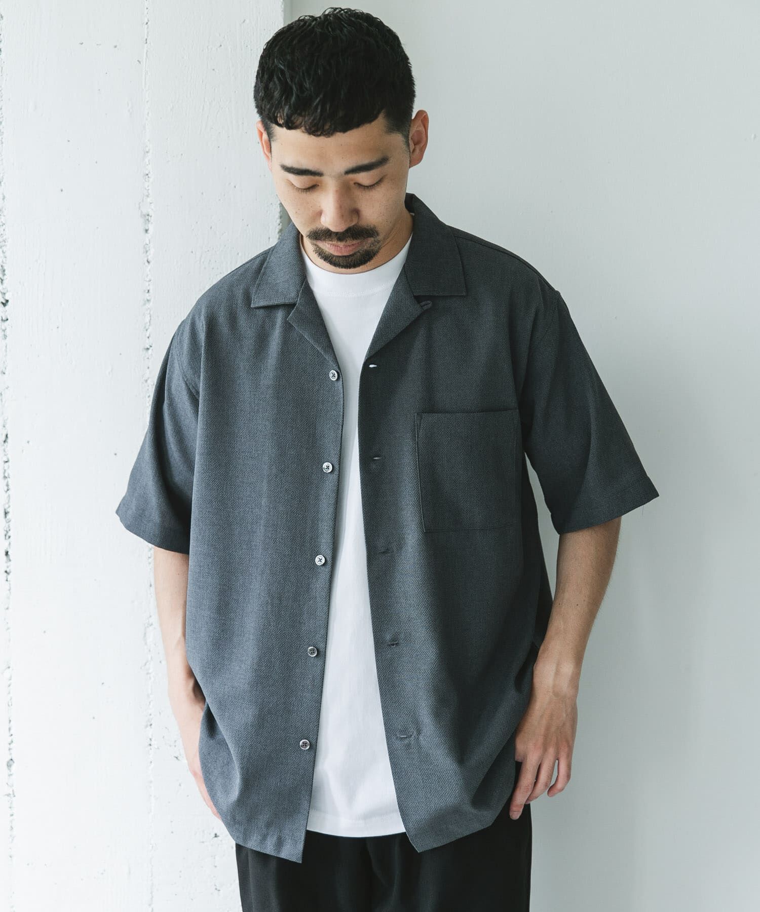 URBAN RESEARCH DOORS「マイクロサッカー オープンカラー ショートスリーブシャツ」|シャツ・ブラウス|