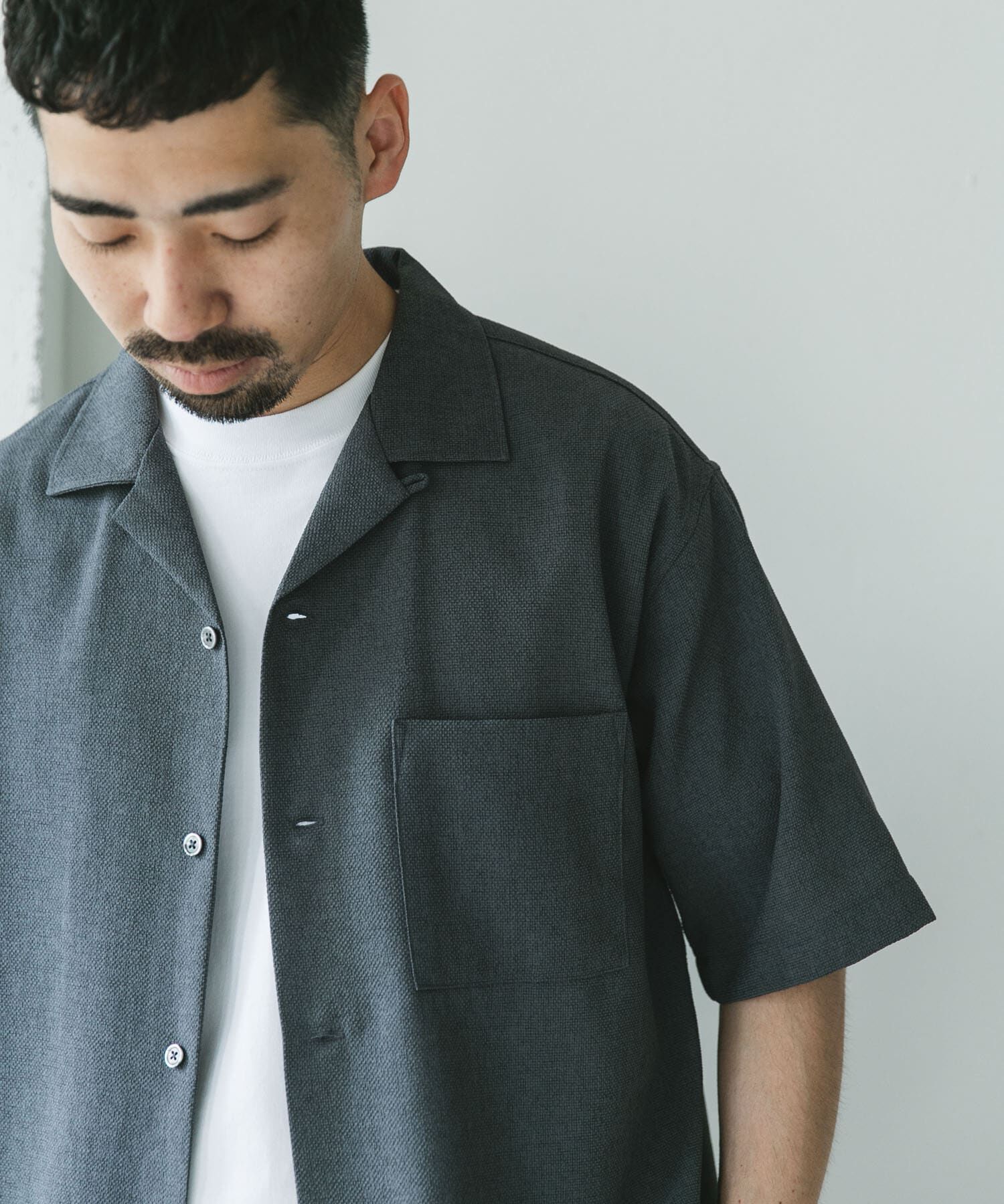 URBAN RESEARCH DOORS「マイクロサッカー オープンカラー ショートスリーブシャツ」|シャツ・ブラウス|