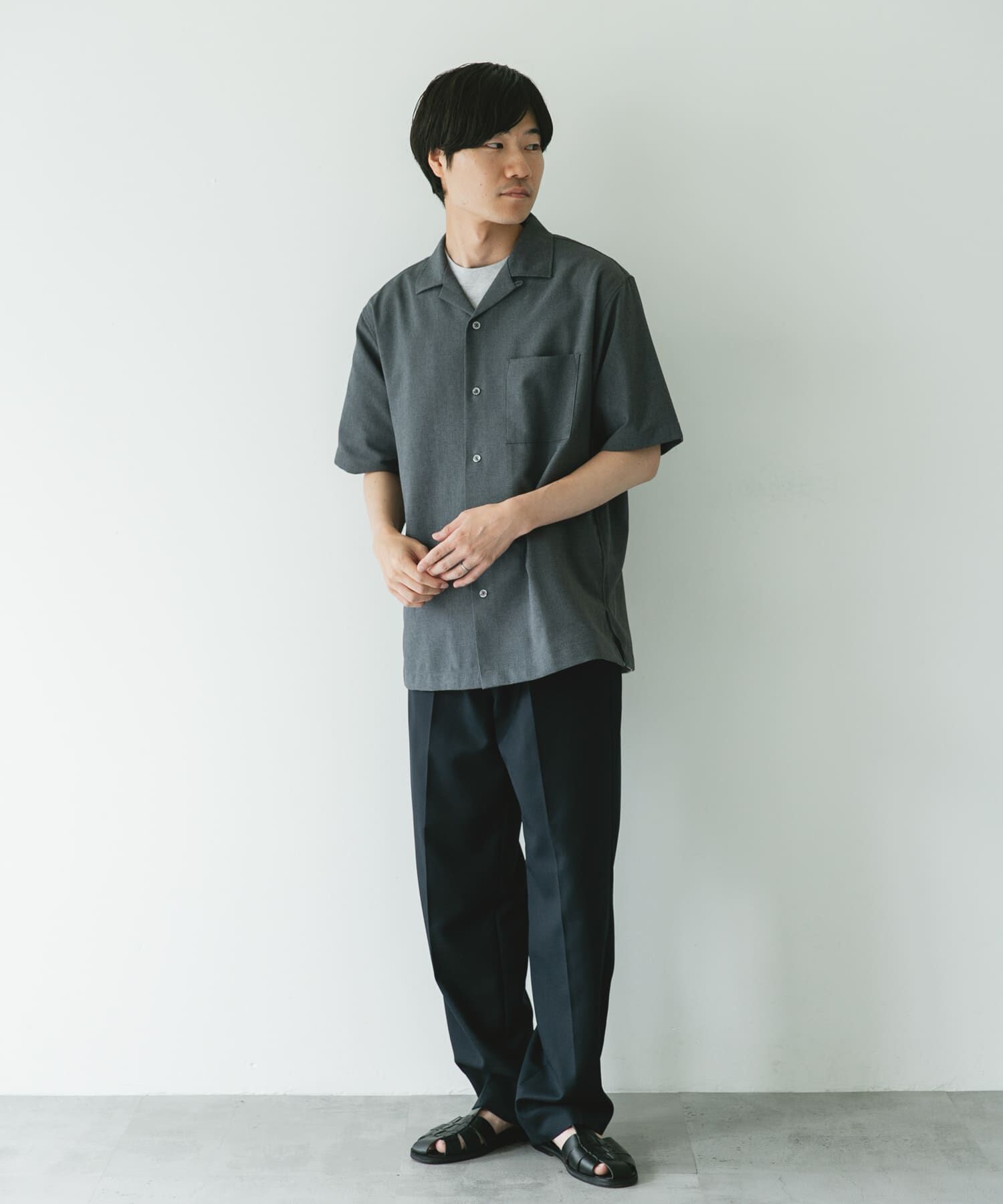 URBAN RESEARCH DOORS「マイクロサッカー オープンカラー ショートスリーブシャツ」|シャツ・ブラウス|