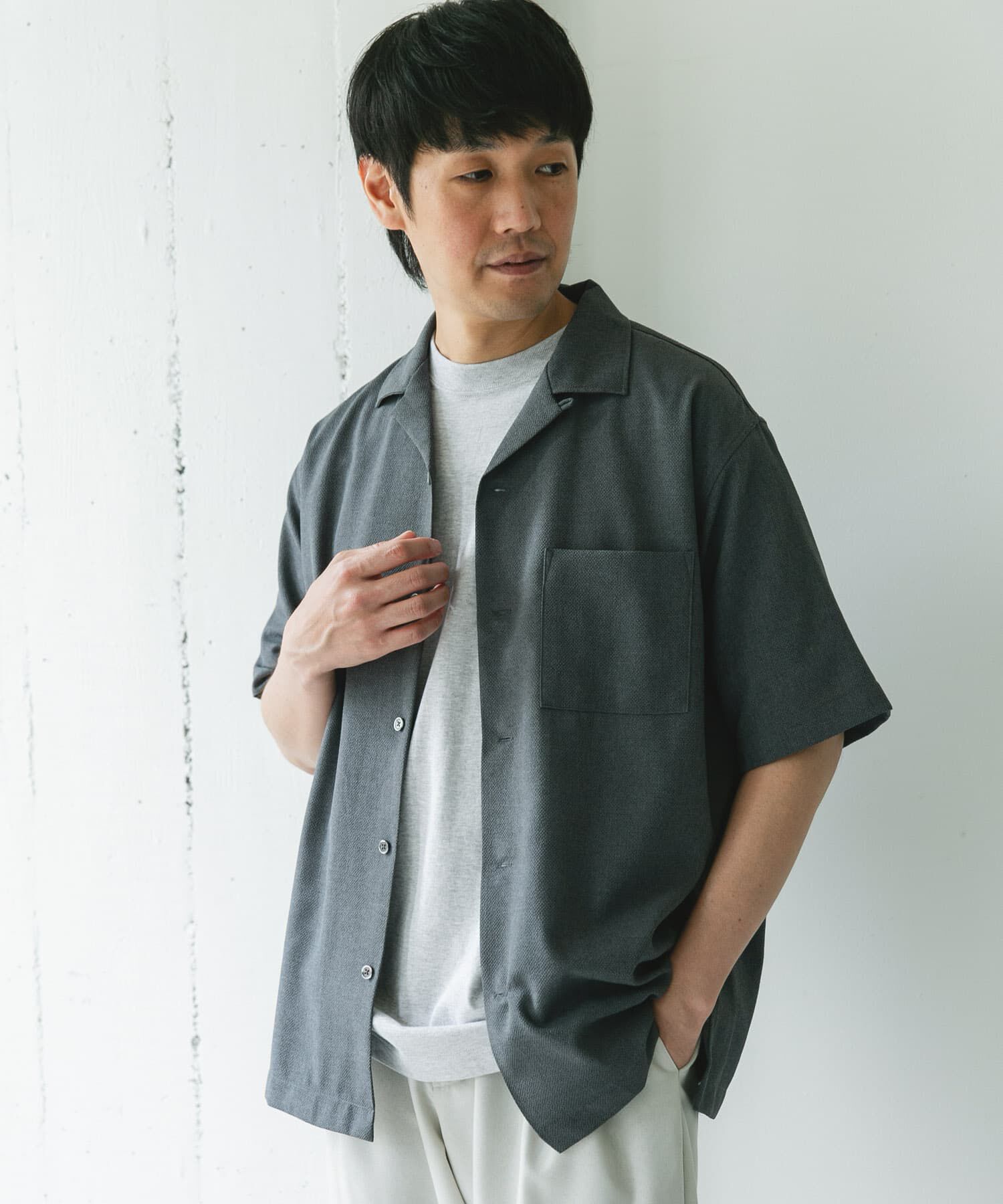 URBAN RESEARCH DOORS「マイクロサッカー オープンカラー ショートスリーブシャツ」|シャツ・ブラウス|