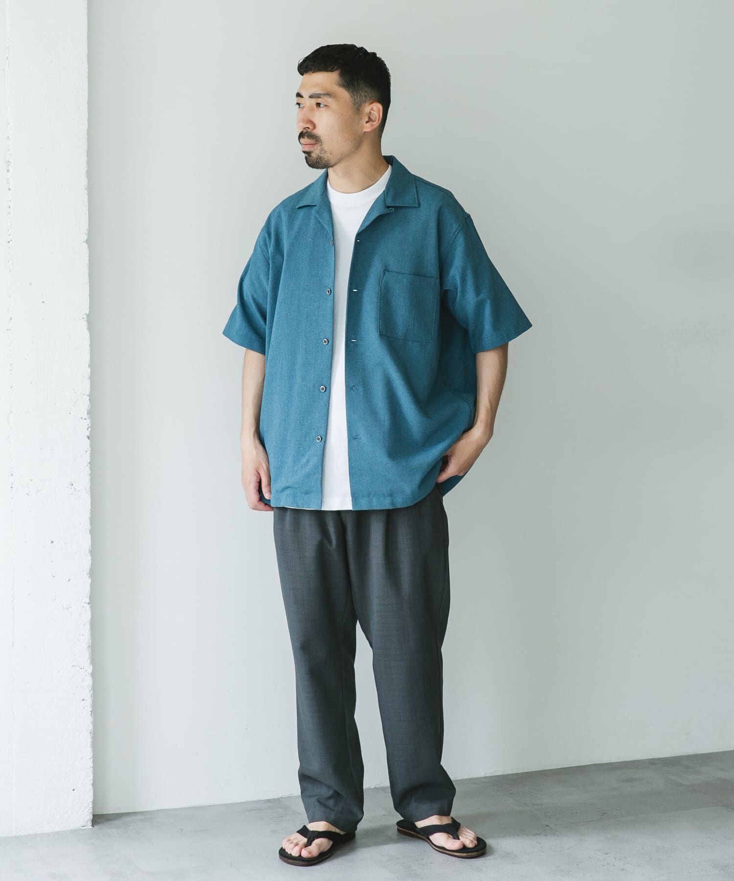 URBAN RESEARCH DOORS「マイクロサッカー オープンカラー ショートスリーブシャツ」|シャツ・ブラウス|