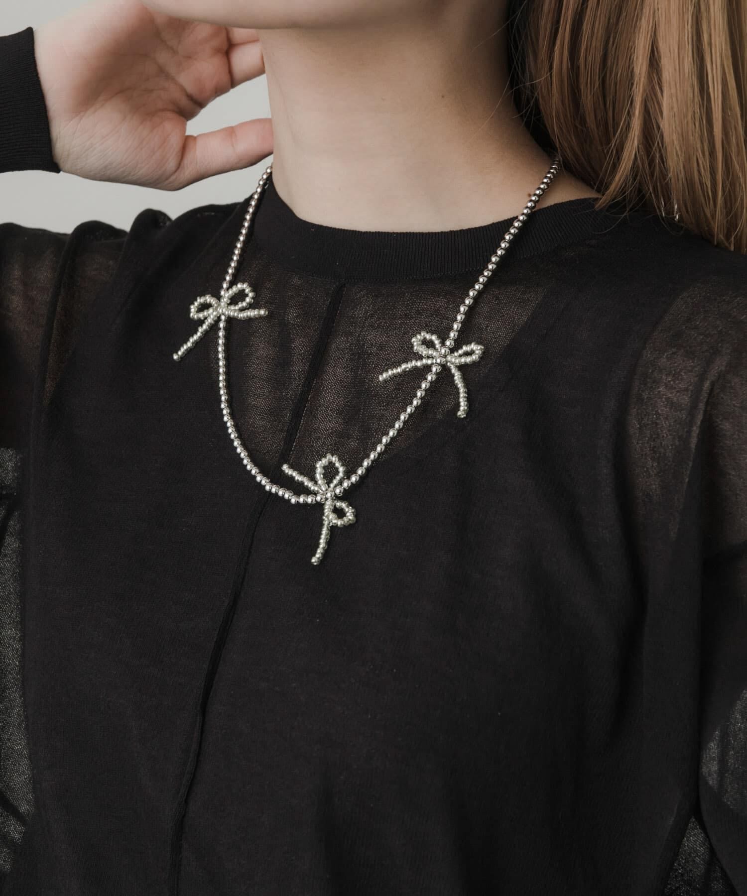 SMELLY「メタルビーズリボンネックレス」|ネックレス|シルバー