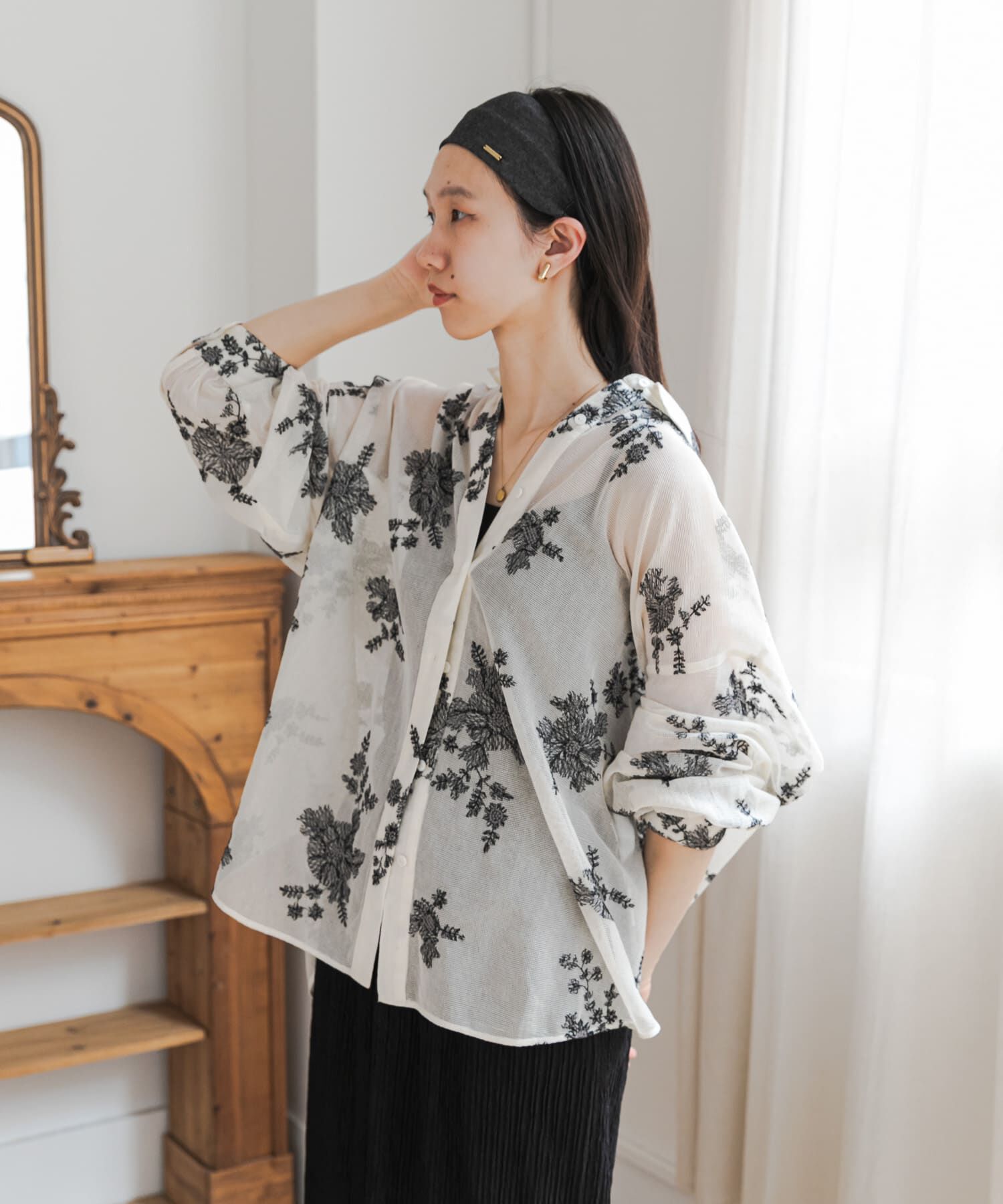 URBAN RESEARCH DOORS「メッシュエンブロイダリーシャツ」|シャツ・ブラウス|ベージュ系その他