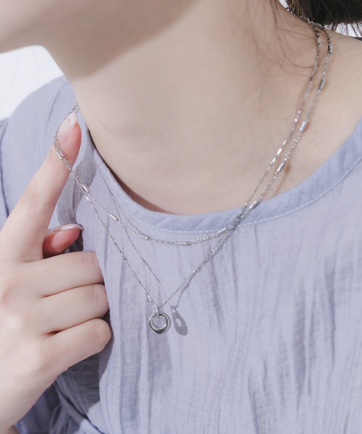 SMELLY「ステンレスラウンドトップ2セットネックレス」|ネックレス|シルバー