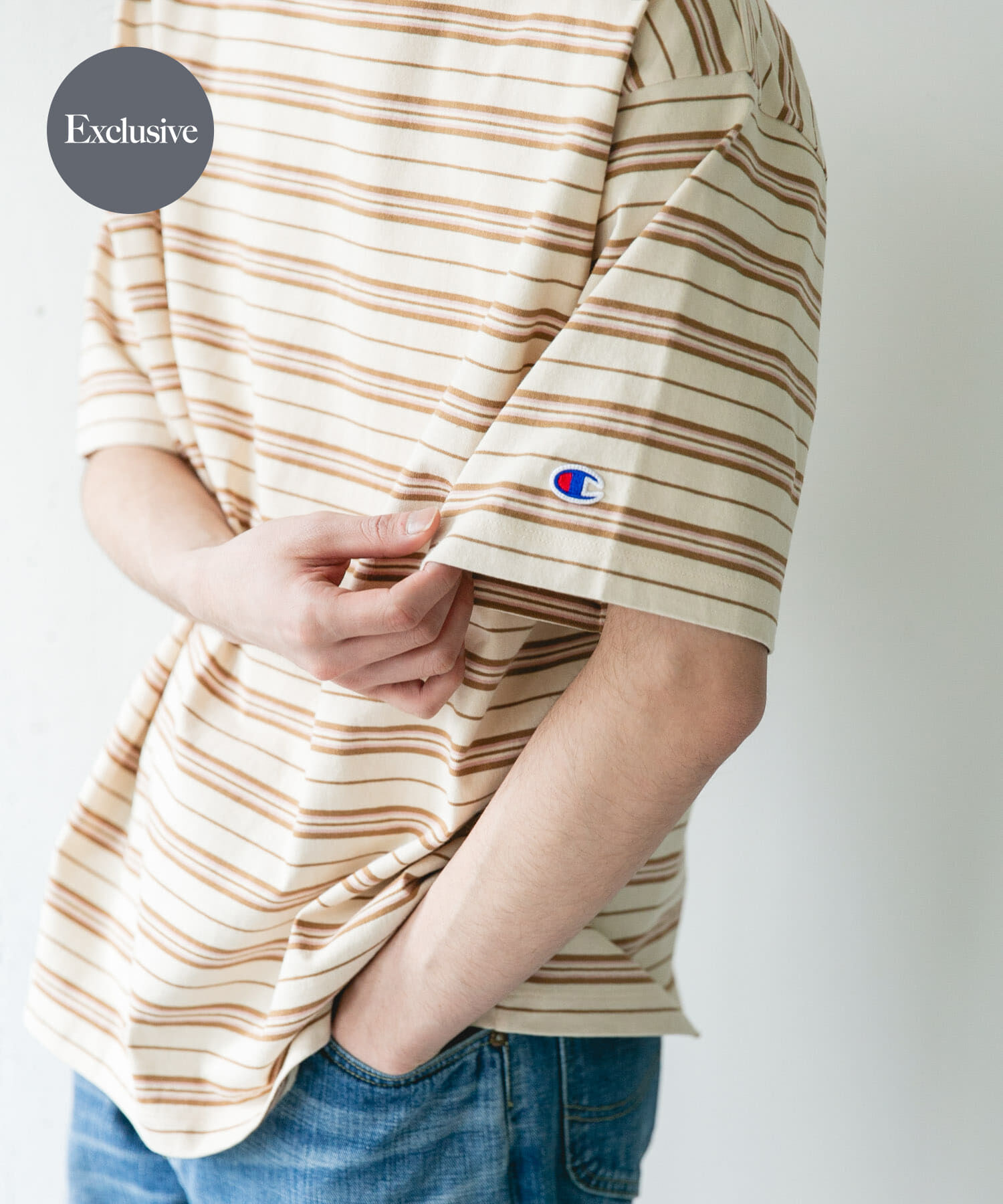 URBAN RESEARCH DOORS「『別注』CHAMPION&times;DOORS　BORDER T-SHIRTS」|Tシャツ・カットソー|ベージュ系その他