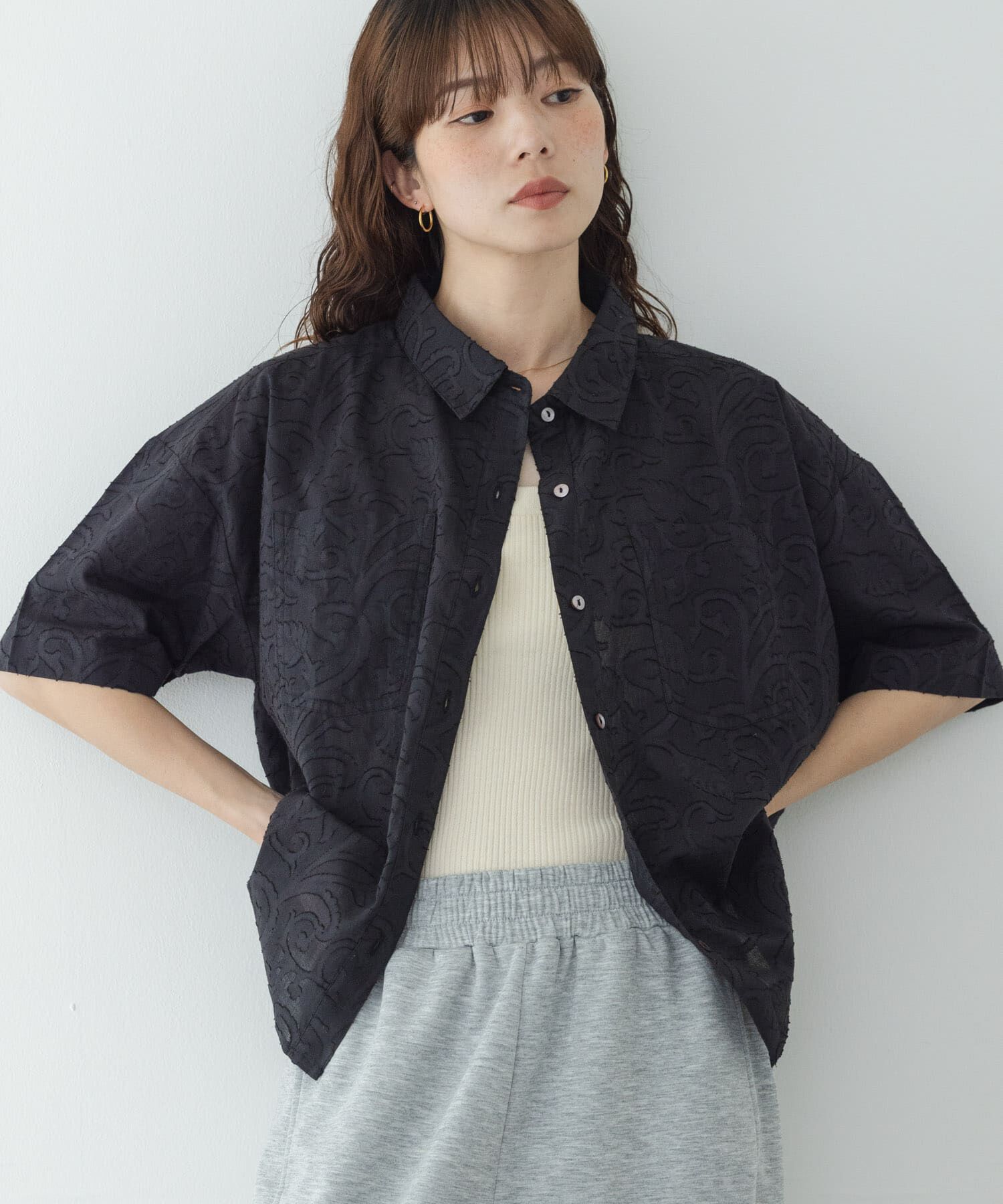 Sonny Label 「ボタニカル柄コットンジャガードシャツ」|シャツ・ブラウス|ブラック