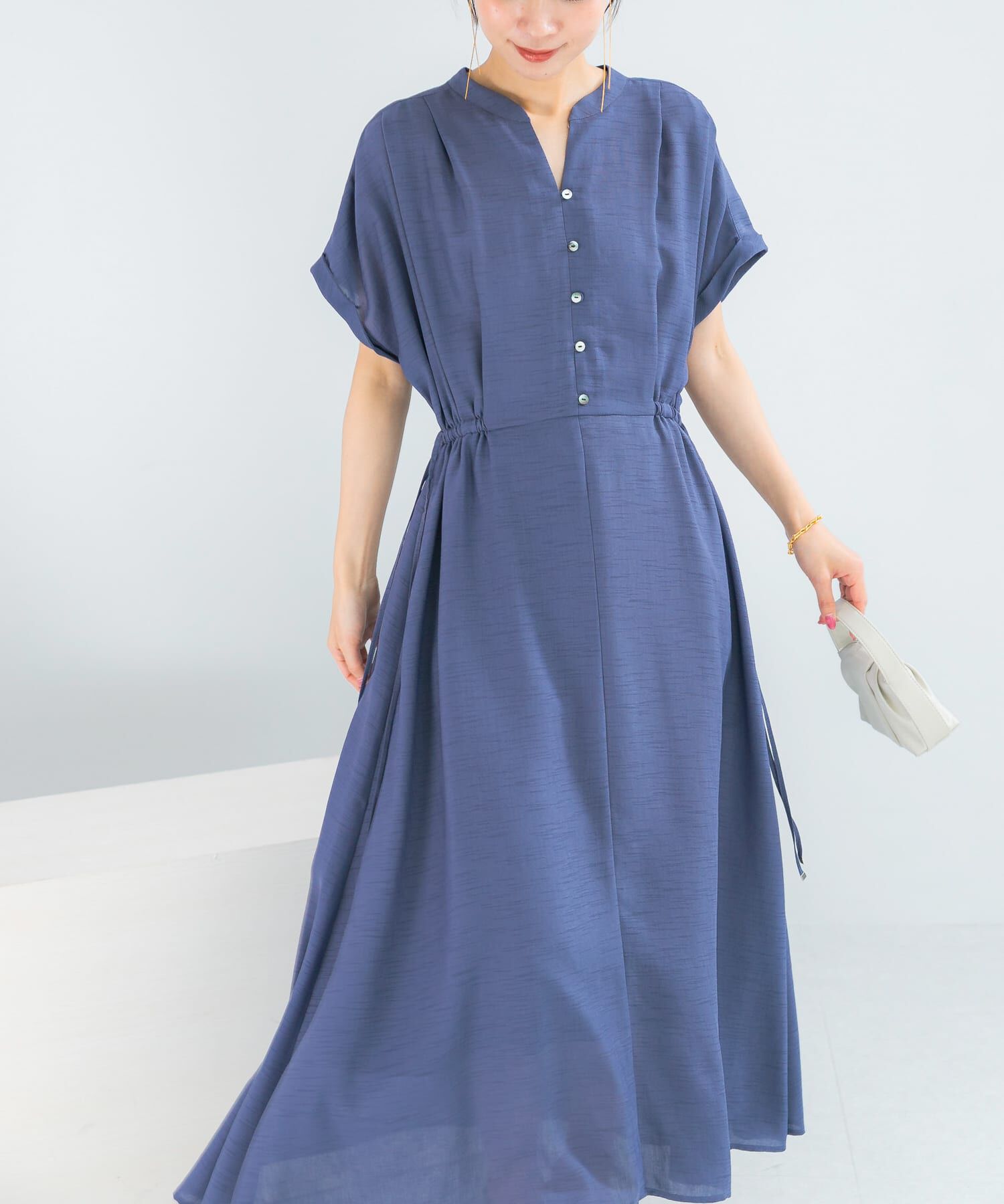 URBAN RESEARCH ROSSO「ウォッシャブルセミシアー2WAYネックワンピース」|ワンピース|ブルー