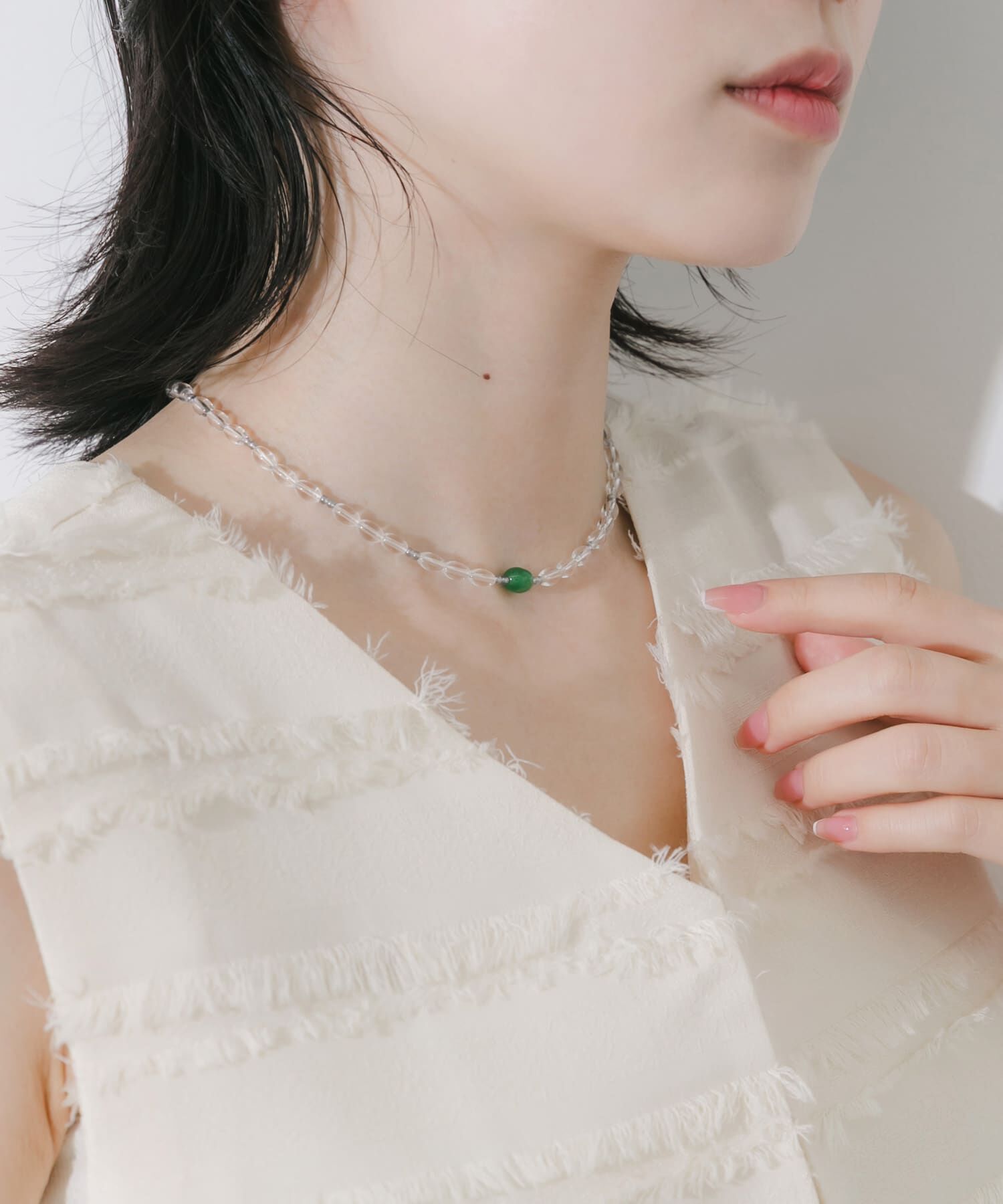 SMELLY「ステンレスカラートップクリアビーズネックレス」|ネックレス|