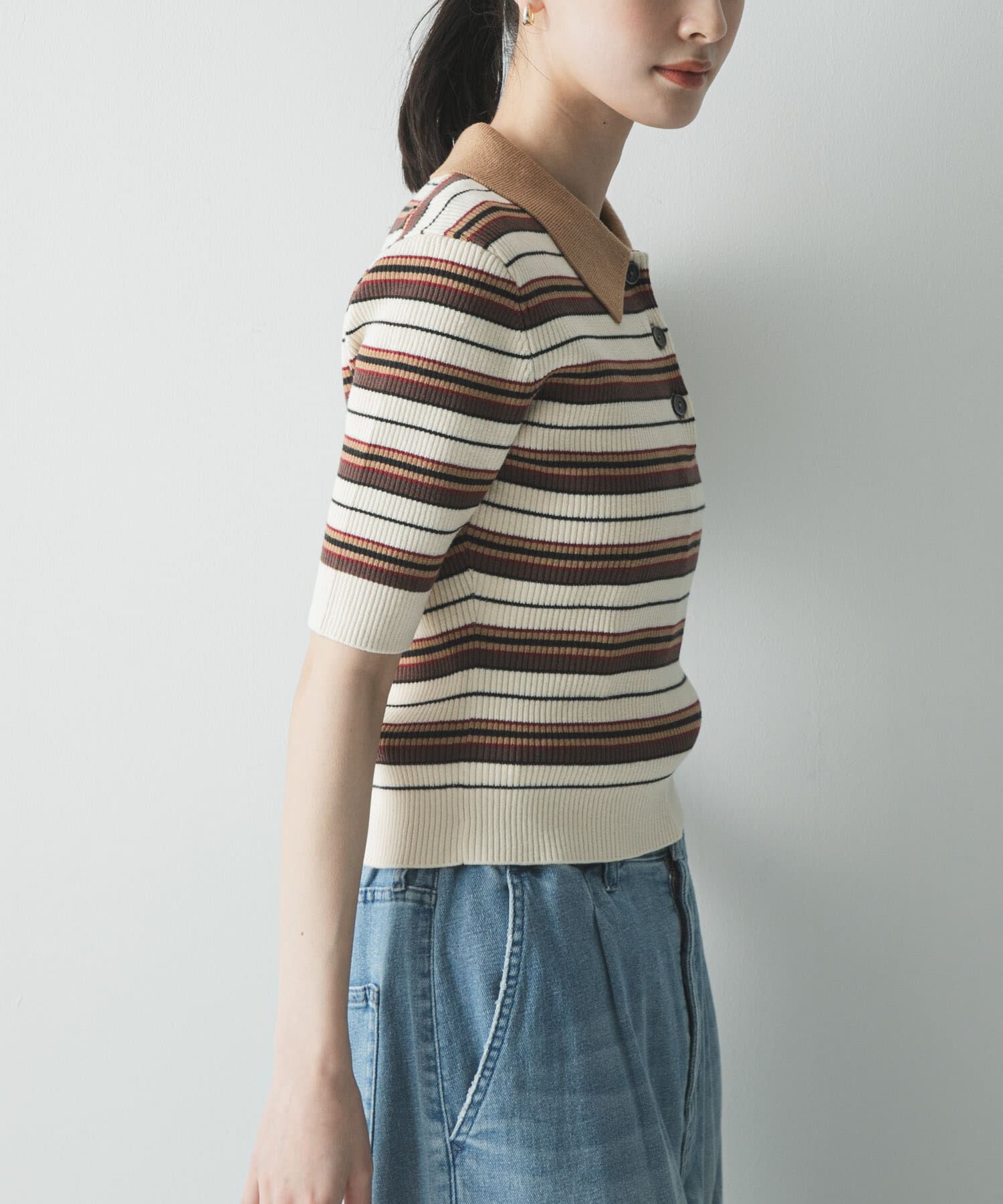 URBAN RESEARCH「コットンシルクハーフスリーブポロ衿ニット」|ニット・セーター|