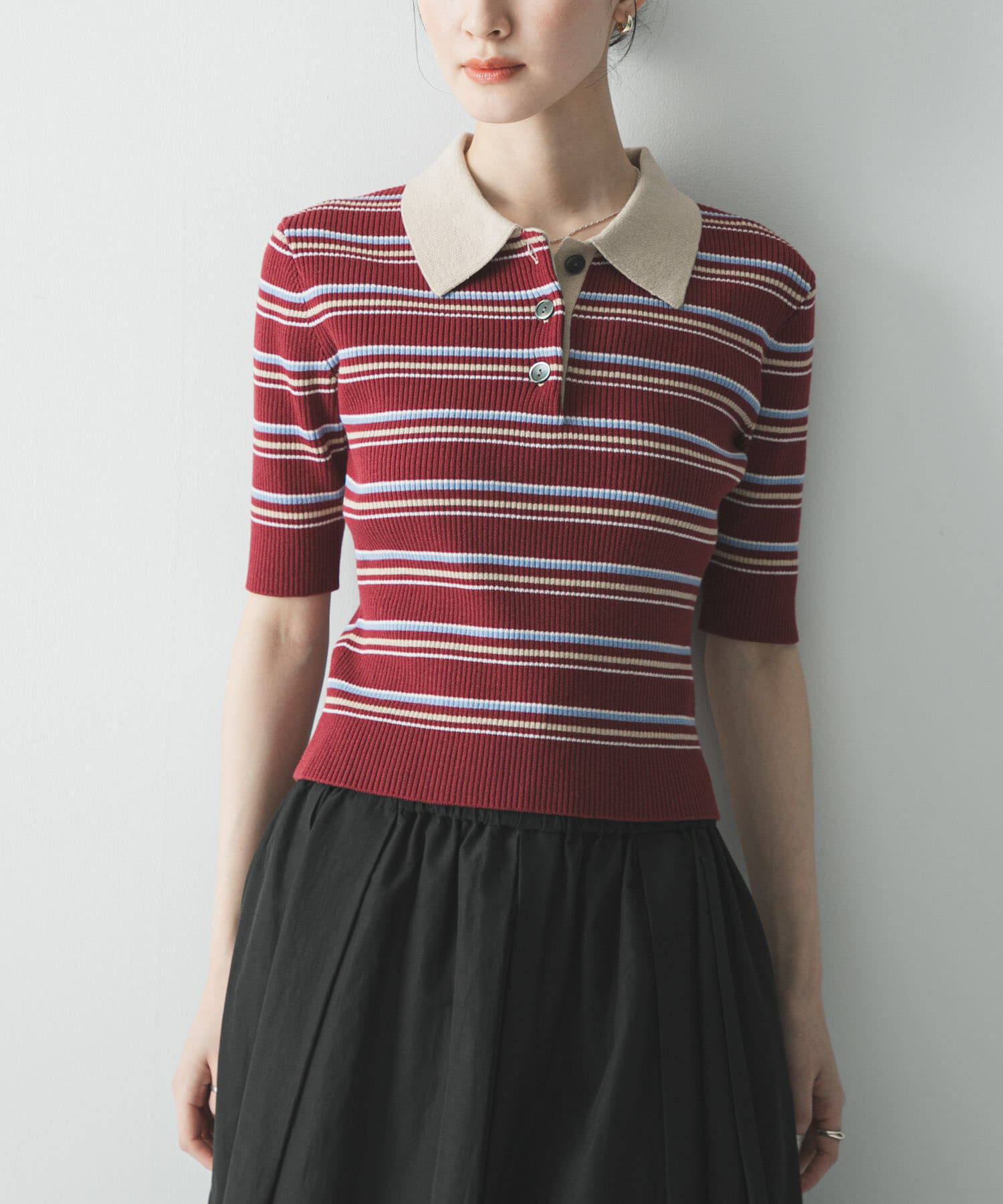 URBAN RESEARCH「コットンシルクハーフスリーブポロ衿ニット」|ニット・セーター|