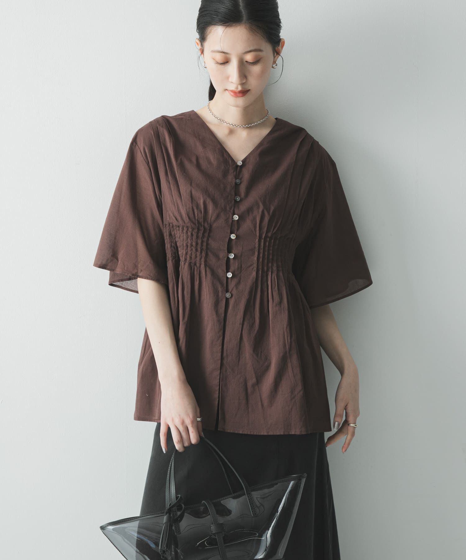 URBAN RESEARCH「コットンボイルタックデザインブラウス」|シャツ・ブラウス|ブラウン
