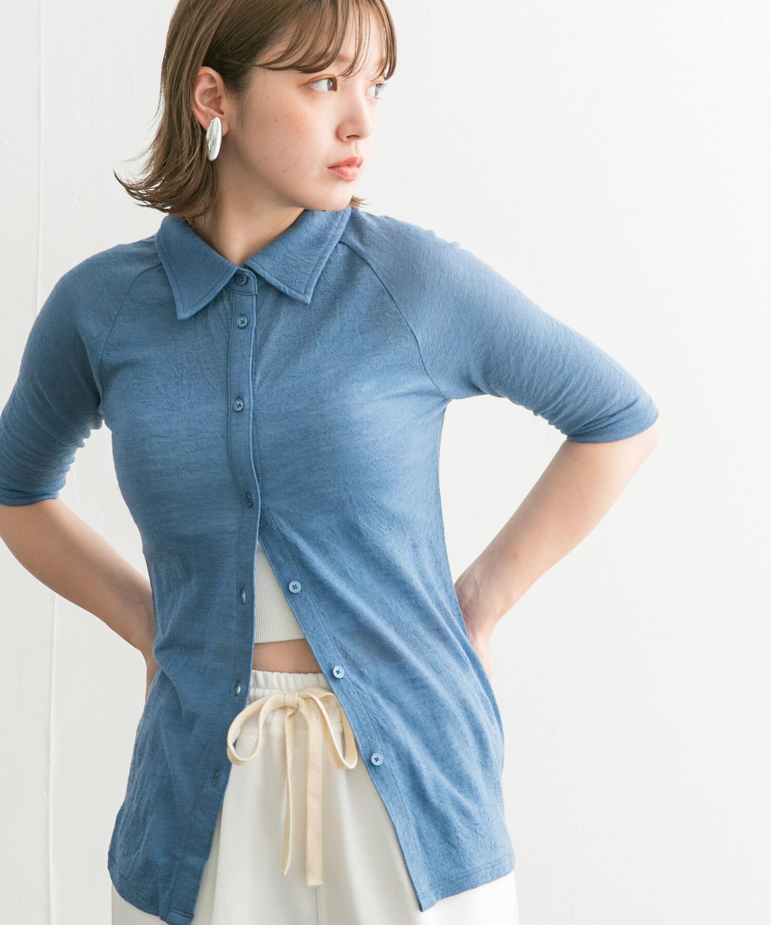  「ジャガードポロカーディガン」|カーディガン|ブルー