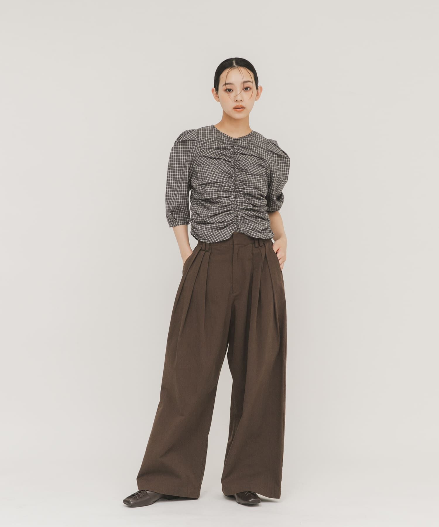  「フロントギャザーコンパクトブラウス」|シャツ・ブラウス|