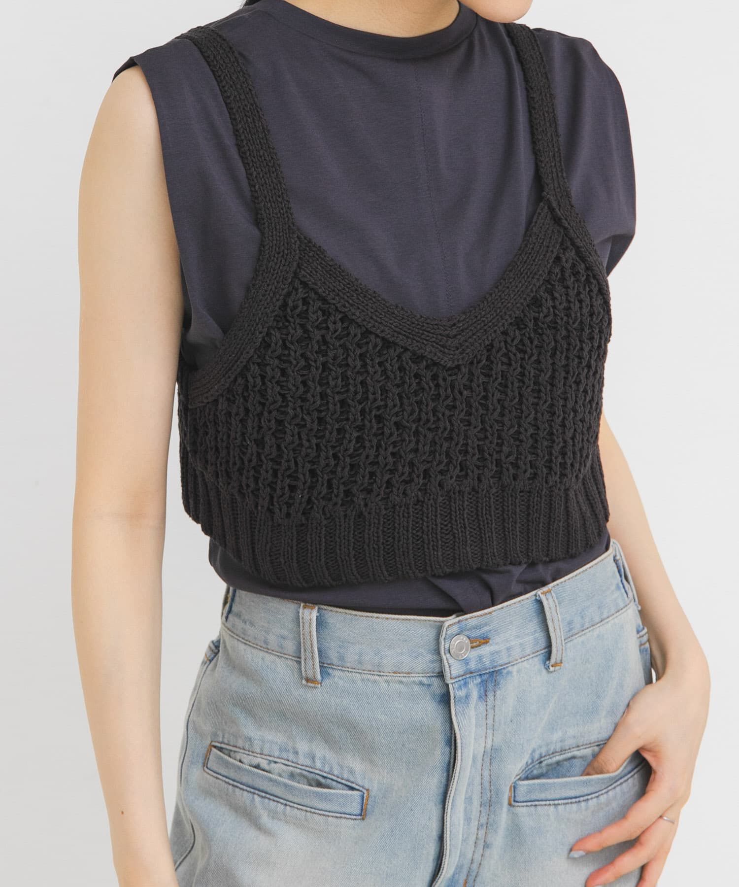  「ハニカムニットブラビスチェ」|ニット・セーター|ブラック系その他