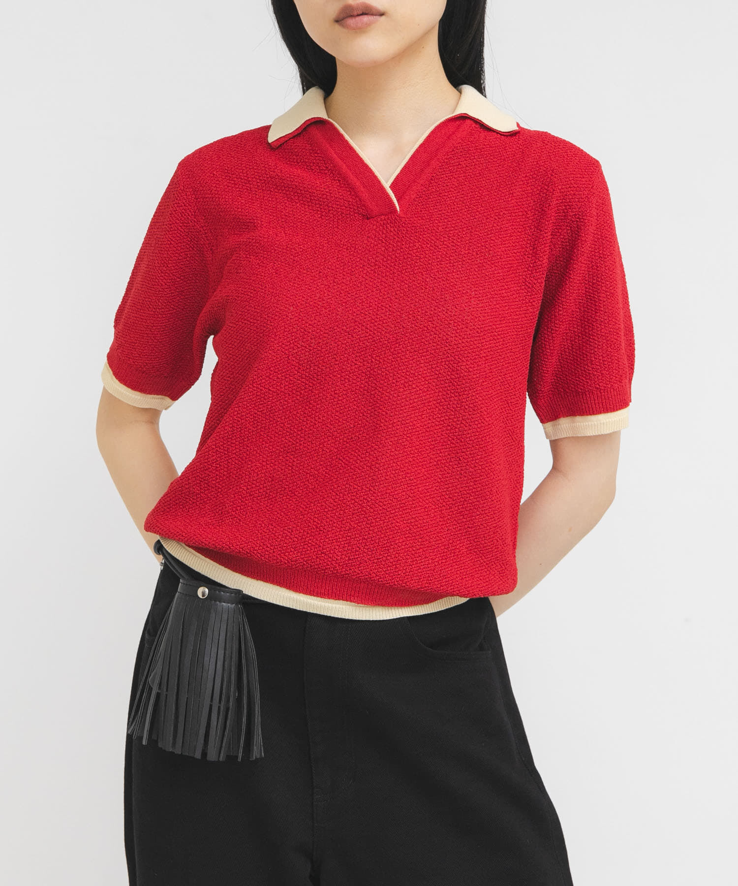  「レイヤードライクニットシャツ」|ニット・セーター|レッド系その他