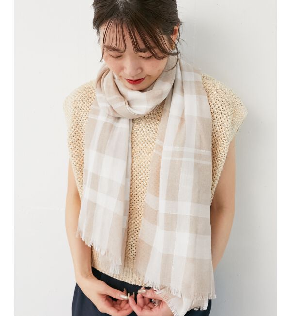  「《手洗い可能》チェックストール」|ストール|ベージュ柄